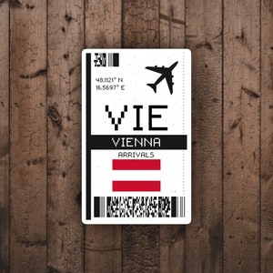 VIE Vienna, Austria Boarding Pass Glossy Travel Sticker | Austria Travel Sticker | Airport Sticker | Laptop/Luggage Sticker