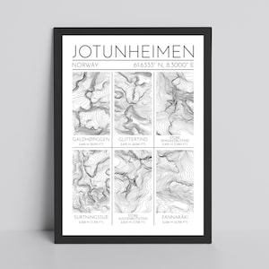 Jotunheimen Mountains Contour Glossy Print - Norway Topography Travel Print