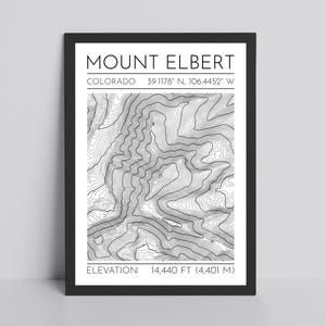 Mount Elbert Topography Map Glossy Print | Colorado Contour Lines Print | Topographic Print | Hiking Travel Print | American Travel Print