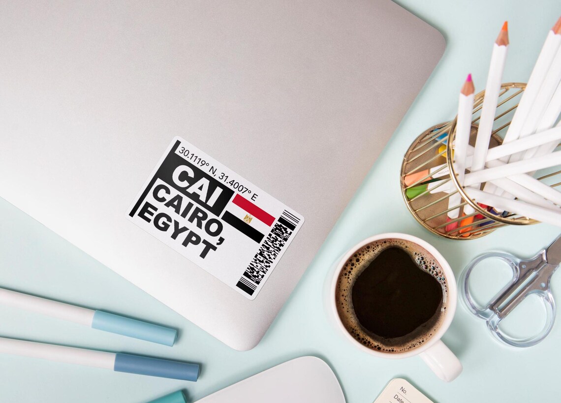 CAI Cairo Boarding Pass Glossy Sticker - Egypt Suitcase Sticker - Etsy