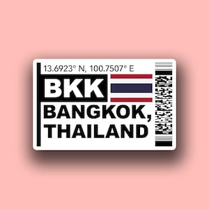 BKK Bangkok Boarding Pass Glossy Sticker | Thailand City Travel Sticker | Bangkok Sticker | Laptop/Luggage Sticker | Airport Sticker