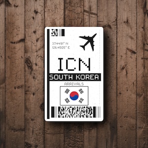 ICN South Korea Boarding Pass Glossy Travel Sticker | South Korea Travel Sticker | Airport Sticker | Laptop/Luggage Sticker | City Sticker