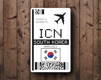 ICN Seoul Boarding Pass Glossy Sticker - South Korean City Airport Travel Sticker