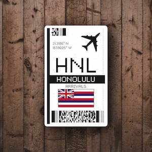 HNL Honolulu Boarding Pass Glossy Sticker | Hawaii Travel Sticker | Honolulu Travel Sticker | Laptop/Luggage Sticker | Airport Sticker