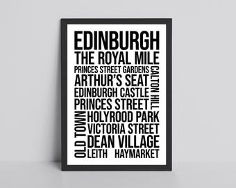 Edinburgh Landmarks Glossy Print | Edinburgh Typography Word Art Travel Print | Scottish Travel Print | City Travel Print | Collage Print