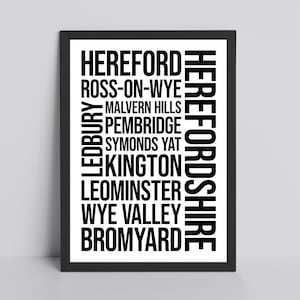 Herefordshire Word Art Glossy Print | Hereford Typography Travel Print | England Travel Poster | UK Travel Decor | Ross-On-Wye Print