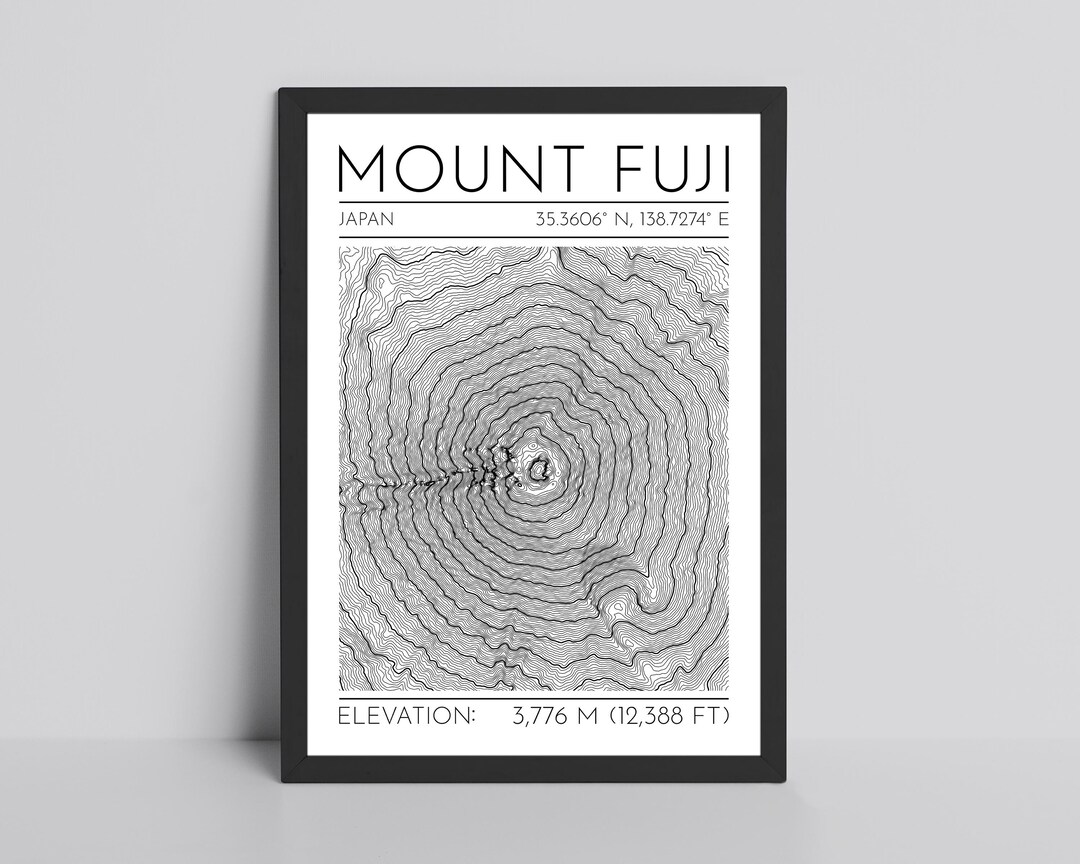 Mount Fuji Topography Glossy Print - Japan Hiking Mountain Contour ...
