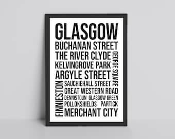 Glasgow Typography Glossy Print | Glasgow Word Art Travel Print | Scottish Travel Print | City Travel Print | Collage Print