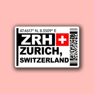 ZRH Zurich Boarding Pass Glossy Sticker | Switzerland Travel Sticker | Zurich Sticker | Laptop/Luggage Sticker | Airport Sticker, Swiss City