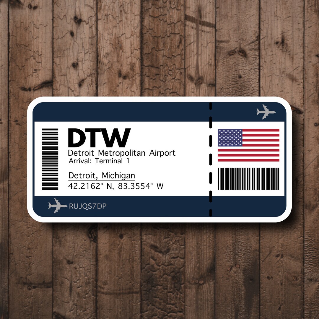 DTW Detroit, Michigan Boarding Pass Glossy Sticker | Airport Sticker ...