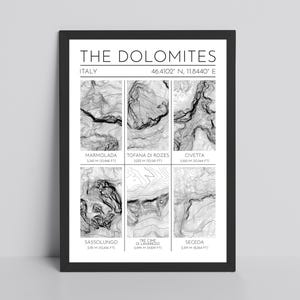 The Dolomites Mountains Contour Glossy Print - Italy Skiing Topography Travel Print