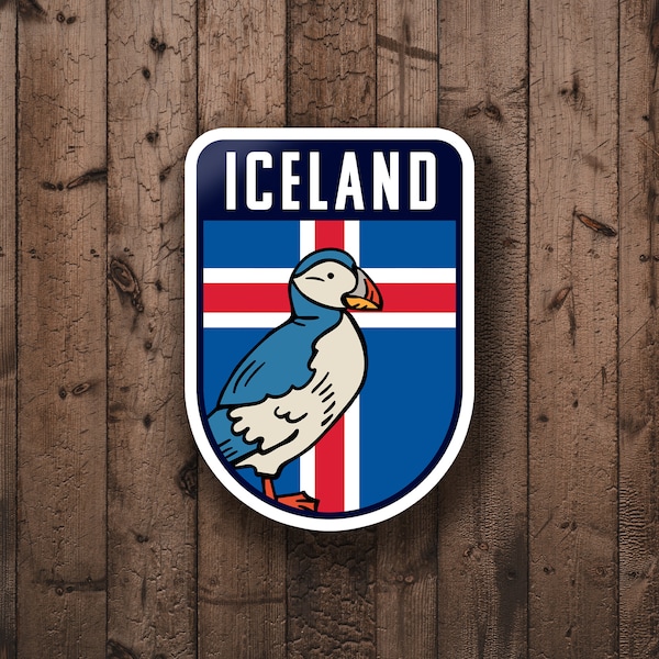 Iceland Flag with Puffin Glossy Travel Sticker/Magnet | Iceland Animals Sticker | Laptop/Luggage Sticker | European Travel Sticker