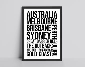 Australia Cities Word Art Glossy Print - Travel & Landmarks Typography