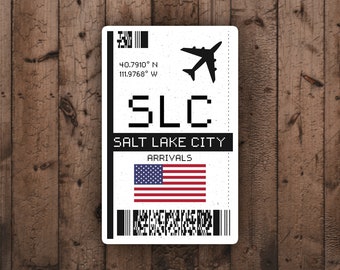 Salt Lake City Boarding Pass Glossy Sticker: Utah Travel Souvenir
