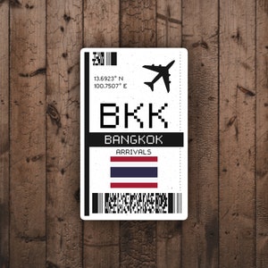 BKK Bangkok, Thailand Boarding Pass Glossy Sticker | Thailand Travel Sticker | Bangkok Sticker | Laptop/Luggage Sticker | Airport Sticker