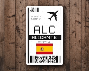Alicante Spain Travel Sticker: ALC Boarding Pass, Laptop/Luggage