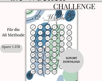 Save 1,378 euros in one year - For the A6 Method | 52 weeks | Instant download for printing