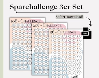 5 10 20-euro note savings | Savings challenge set | Instant download for printing | Playful savings