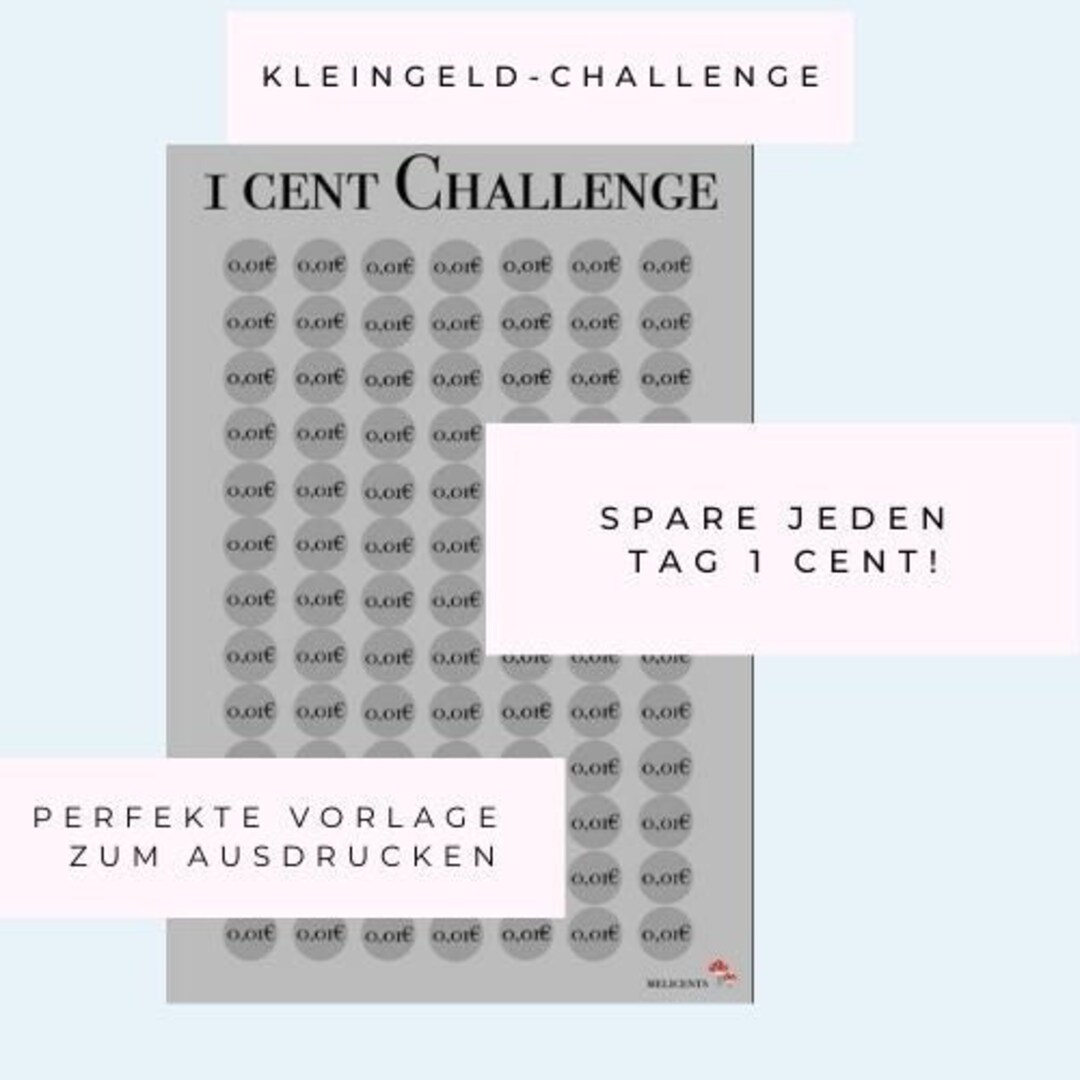 1 Cent SparChallenge KleingeldChallenge als Download Etsy.de