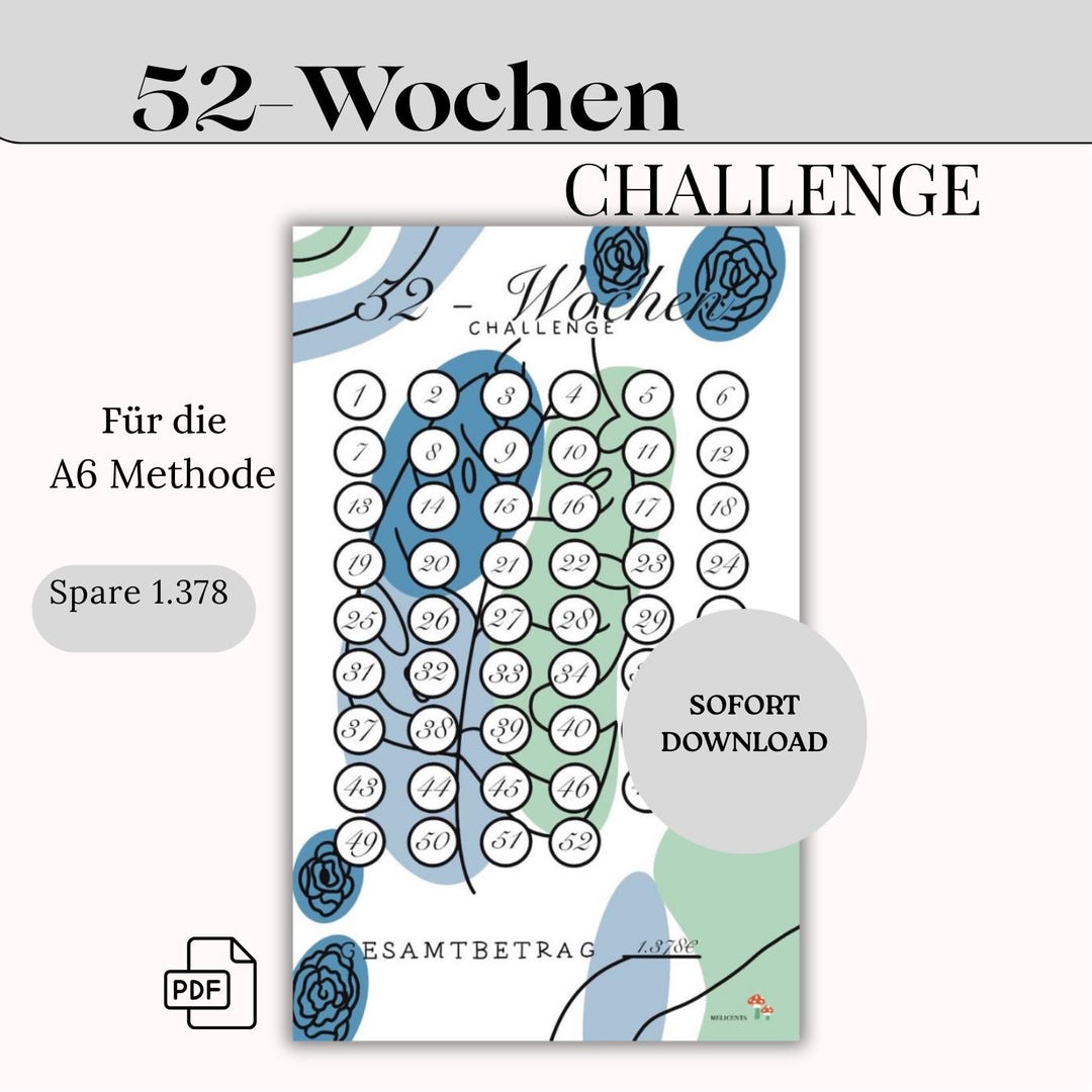 Method 52 Label Save 1,378 Euros in One Year - for the A6 Method | 52 Weeks | Instant ...