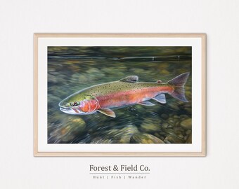 Rainbow Trout Waters Watercolor Painting - Printable Wall Art for Fishing Lodge Decor