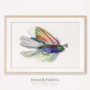 Lake House Fly Fishing Art - Printable Watercolor Wall Decor, Digital Fishing Scene