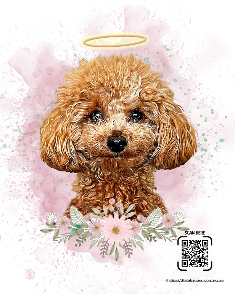 Custom Pet Memorial Portrait With QR Code Slideshow Highresolution