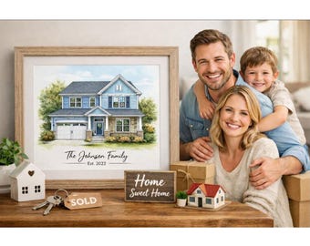 Custom House Portrait from Photo, Personalized Color Illustration, New Home Gift