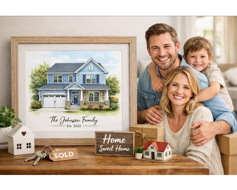Custom House Portrait From Photo, Personalized Color Illustration, New ...