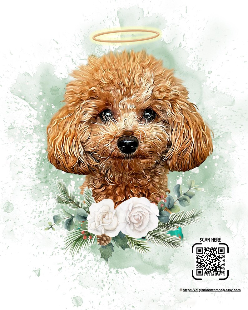 Custom Pet Memorial Portrait With QR Code Slideshow Highresolution