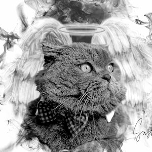 Ritratto commemorativo personalizzato per animali domestici, acquerello, con ali d'angelo e aureola - Opera d'arte digitale personalizzata per onorare il tuo amato animale domestico - Ricorda per sempre il tuo amato animale domestico