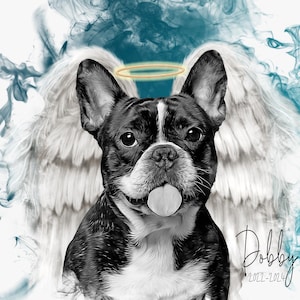 Ritratto commemorativo personalizzato per animali domestici con ali d'angelo e aureola - Acquerello personalizzato per onorare la memoria del tuo amato animale - Idea regalo unica