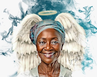 Custom Memorial Portrait with Angel Wings | Personalized Sympathy Gift | Digital Remembrance Art