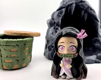 Nezuko Kamado 3D Printed Figure - Demon Slayer, Custom Miniature, Collectible, Handmade Anime Figurine, Fanart chibi