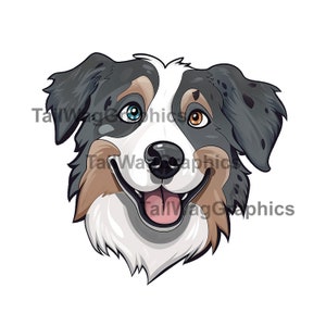Australian Shepherd SVG Kunst, Clipart, PNG, Cartoon-Kunst-Dateien, digitaler Download in hoher Qualität, Farbe und schwarzweiß - kommerzielle Nutzung