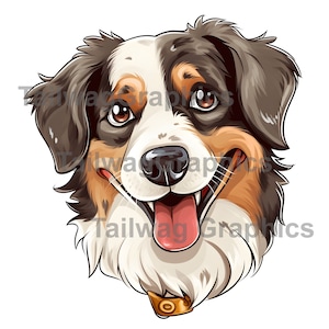 Australian Shepherd SVG Art, Clipart, PNG, sfondo trasparente, file di cartoni animati, download digitale di alta qualità, colore - uso commerciale
