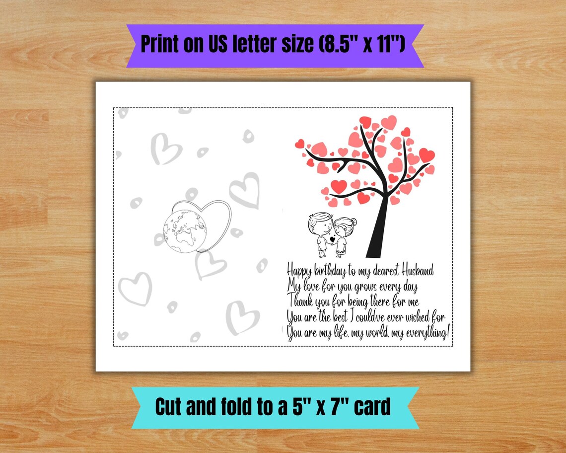 Printable Husband Birthday Card. Romantic Birthday Card for Husband ...
