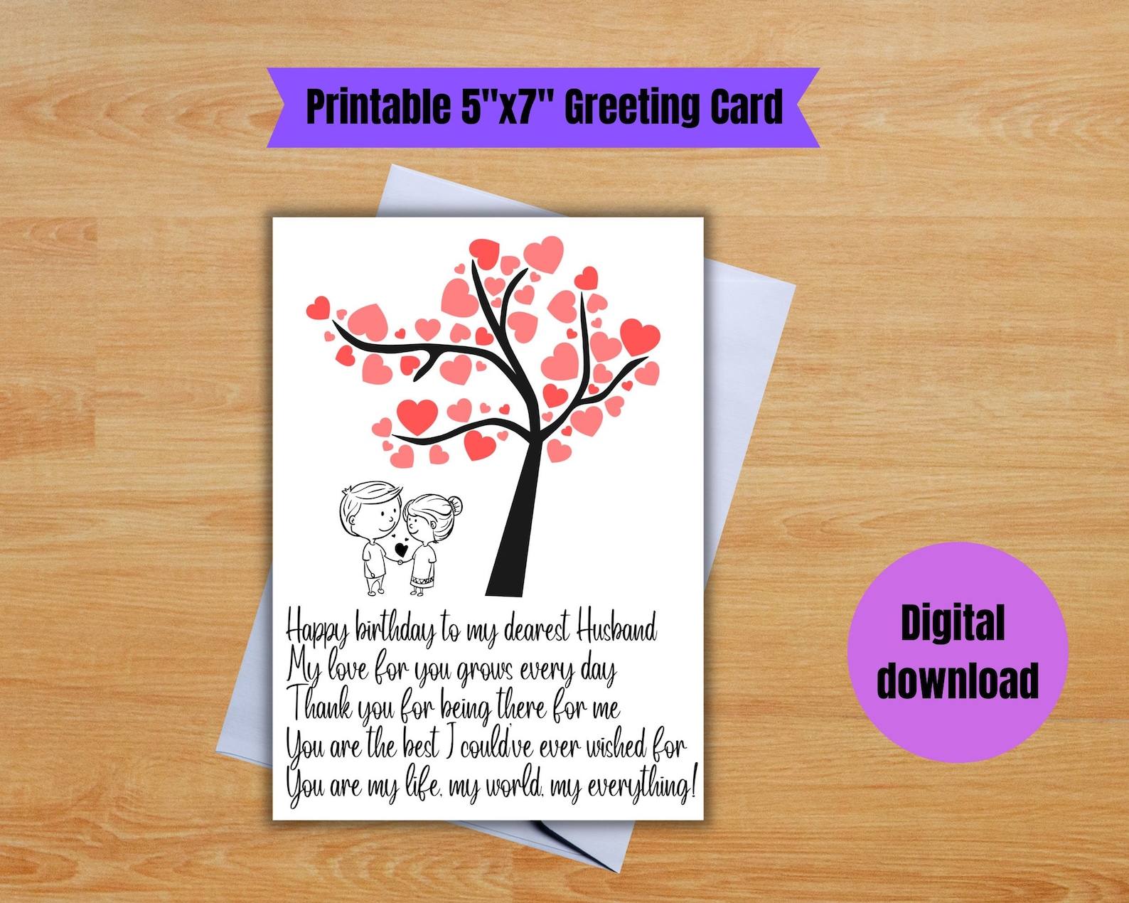 Printable Husband Birthday Card. Romantic Birthday Card for Husb…