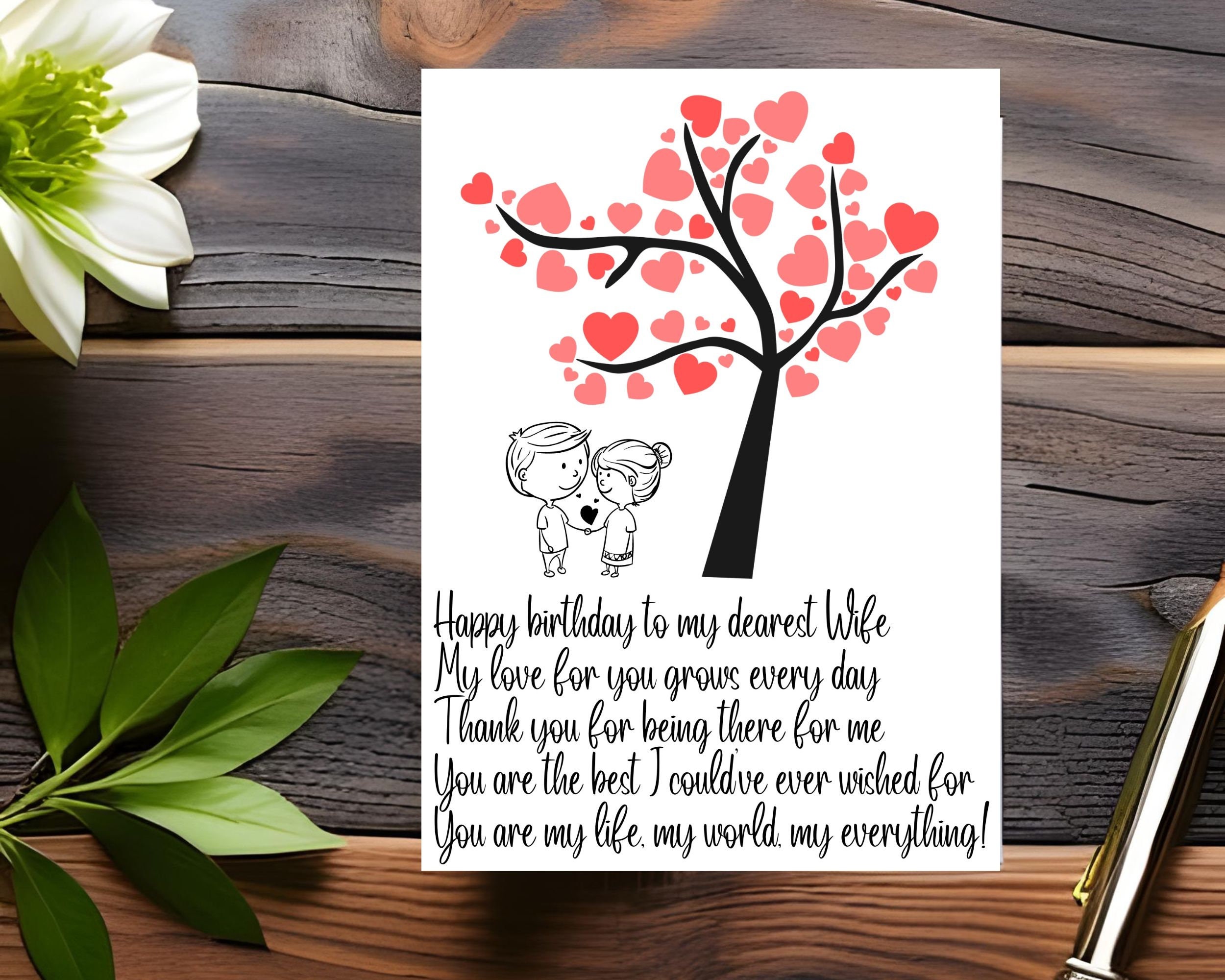 Printable Birthday Card for Wife. Romantic Birthday Card for Wife