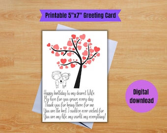Printable birthday card for Wife.  Romantic birthday card for Wife  Birthday card from Husband.  Birthday card with romantic words for wife.