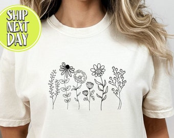 Koszula Wildflower, Koszula Flowers, Koszulka Wild Flowers, T-shirt Floral, Koszulka Flower Shirt Gift for Women, Koszule damskie, Koszula Botaniczna, Boho -AF09