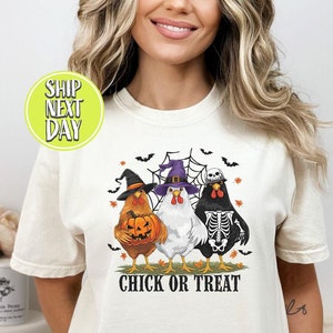 Retro Chick Or Treat Witchy Chicken Tshirt, Funny Chicken Shirts, Halloween Gift For Farmer, Funny Witch Tees, Ghost Chicken T Shirt - HC150