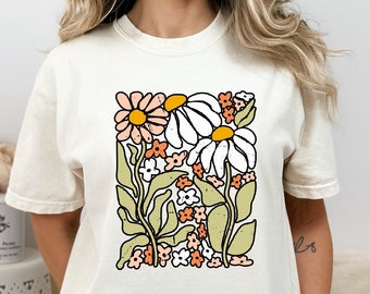 Flowers T-Shirts, Boho Wildflowers Floral Nature Shirt, Wild Flowers Shirt, Floral Tshirt, Gift for Women, Ladies Shirts, Flowers Girl-AF003