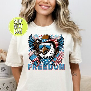 Eagles Cowboy Freedom US Flag Tshirt, God Bless The USA, Freedom Shirt, Patriotic Eagle T-Shirt, Retro America Freedom Tee, Born Free-JUL055