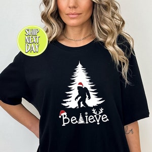 Believe Bigfoot Christmas Tree Tshirt, Sasquatch Christmas Tee, Christmas Tree Shirt, Bigfoot Lovers T Shirt, Funny Bigfoot Tee Shirt -CC204
