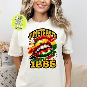 1865 年 6 月 19 日の唇アフリカ系アメリカ人 T シャツ、私は黒人女性シャツ、かわいい女性 T シャツ、アフロアメリカンシャツ、解放 T シャツ - TC138