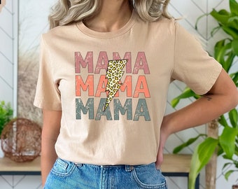Retro Vintage Mama - Vintage Leopard Mama T-shirts With Lightning Bolt Animal Print - Mom Life, Boy Mama, Girl Mama,Mothers Day Gift - MC001