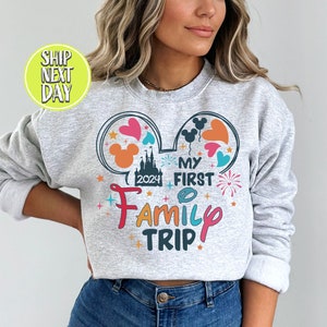 My First Family Trip 2024 Sweatshirt, Family Vacation Sweater, Couple Trip Hoodies, Vacay Mode Sweater, Gift For Trip, Mouse Shirts - TC110