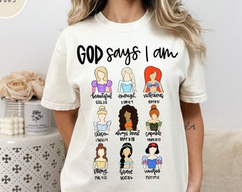 Camiseta con el mensaje "Dios dice que soy lo suficientemente hermosa", camiseta con versículo bíblico, camiseta de fe, camiseta de princesa, camiseta cristiana linda y moderna, regalos religiosos - TC025