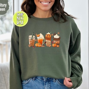 Vintage Halloween Coffee and Pumpkin  Shirt, Halloween Coffee Sweatshirt, Pumpkin Spice Latte Hoodie, Coffee Fall Sweatshirt, Pumpkin - HC47